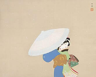 “Neige” de la peintre Uemura Shoen 上村 松園, spécialiste quelque peu démodée au premier XXe siècle des bijin-ga
